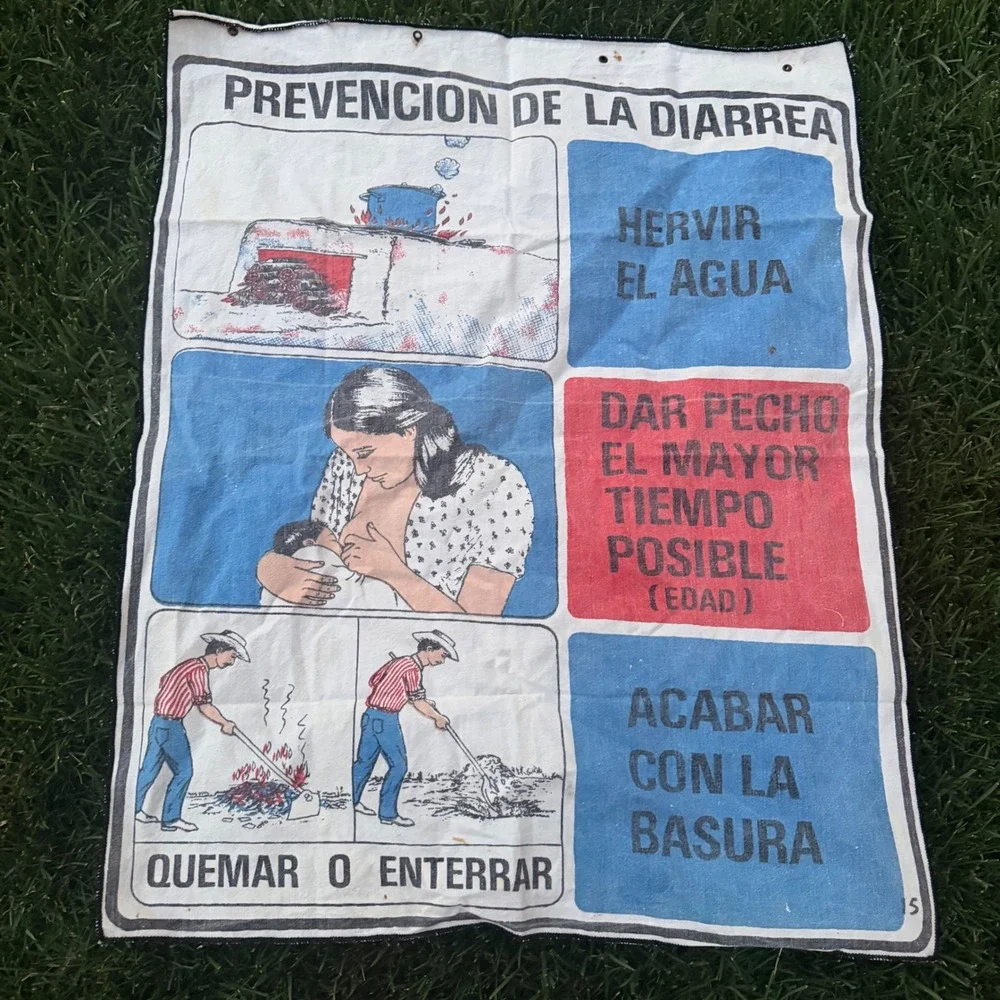 B- Vintage Spanish Public Health Poster Textile Banner Prevencion de la Diarrea